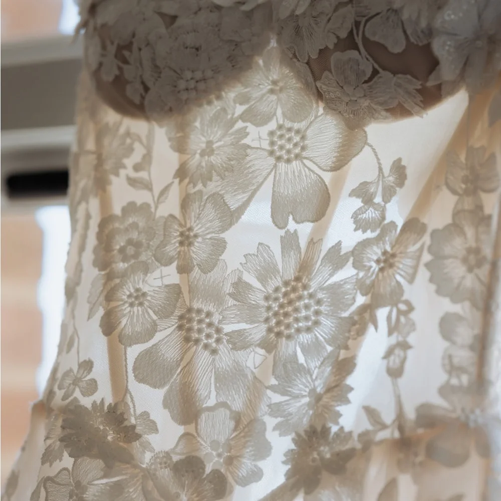 Strapless Floral Lace A-Line Wedding Dress in Ivory - Picture 3 of 7